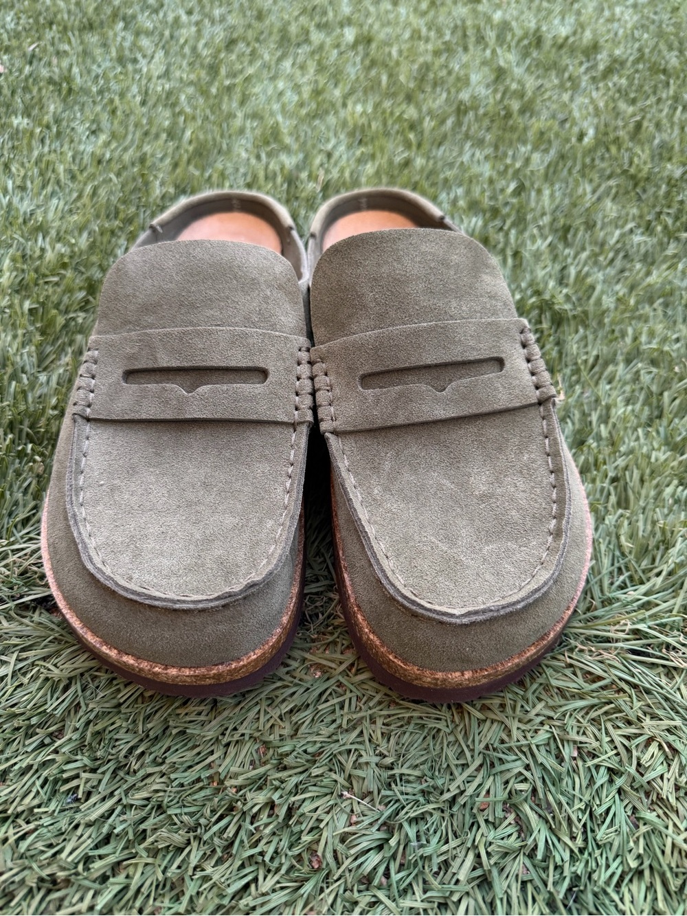 Men's Suede Penny Loafers in Olive